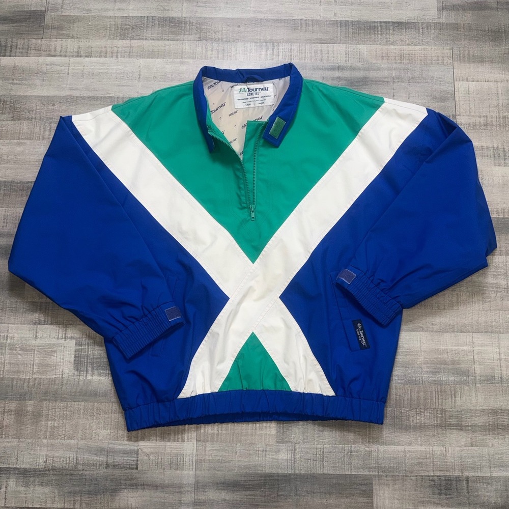 Vintage Tourney Goretex Jacket Windbreaker Mens L Color Block Blue Green Golf
